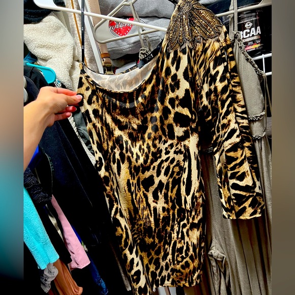 Leopard print body cons one sleeve dress - Picture 1 of 1
